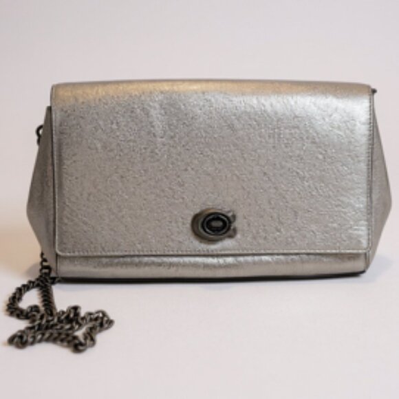 Coach Metallic Leather Chain Crossbody Clutch Bag - Picture 1 of 9